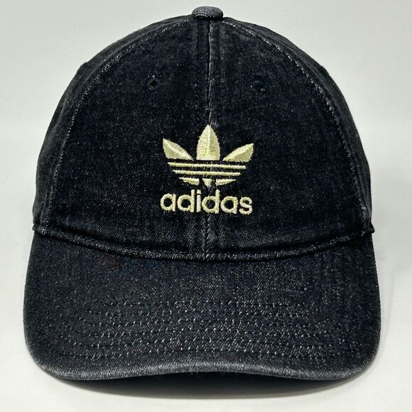Adidas Trefoil Denim Hat Cap Black Logo Strapback 6 Panel - Picture 10 of 10